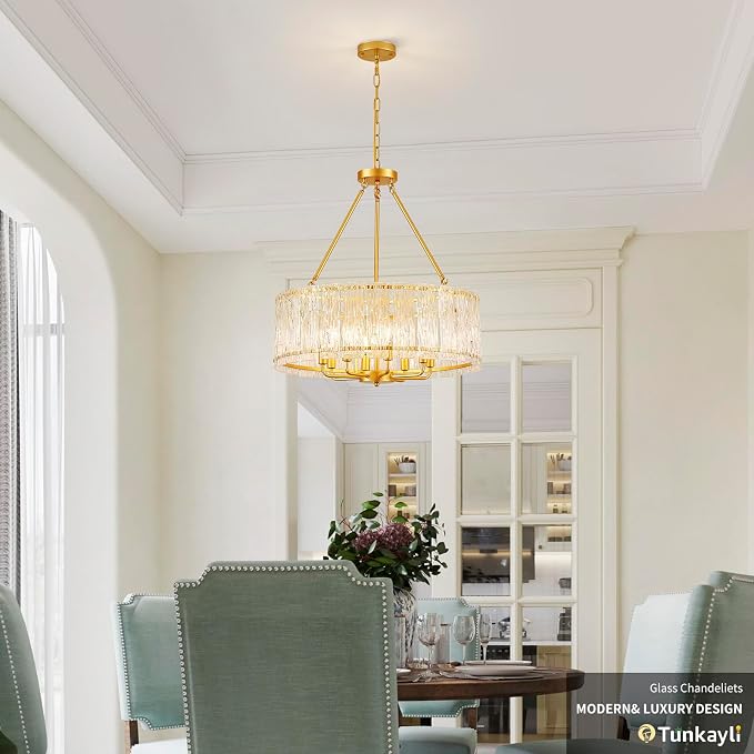 24 Inch Modern Luxury Gold Crystal 8-Light Drum Chandelier