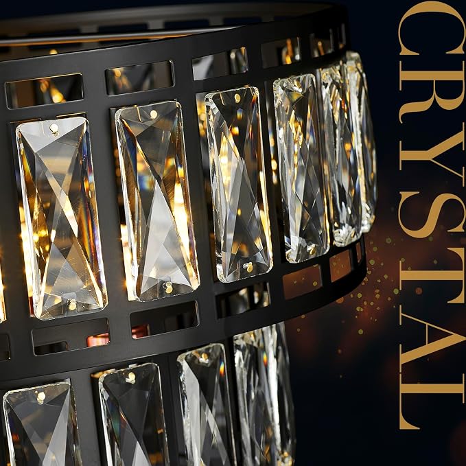 15.7 Inch Modern Black Crystal 4-Light Drum Chandelier