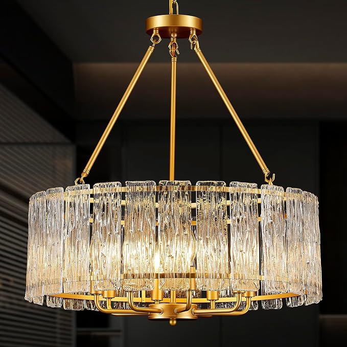 24 Inch Modern Luxury Gold Crystal 8-Light Drum Chandelier