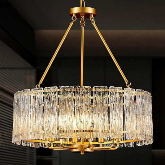 24 Inch Modern Luxury Gold Crystal 8-Light Drum Chandelier