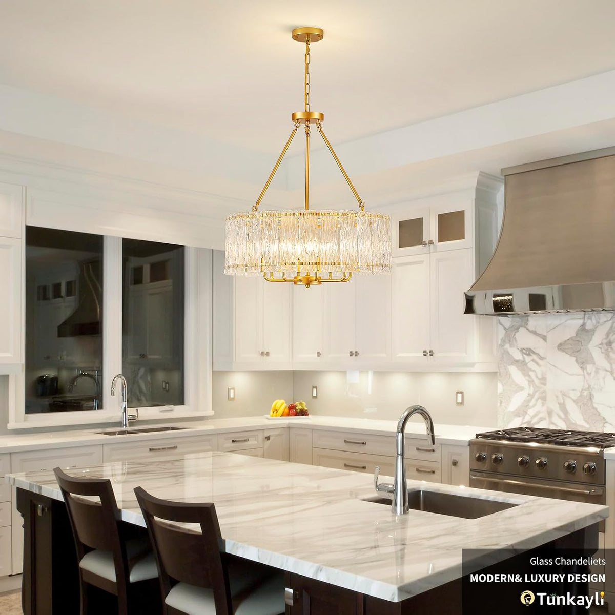 24 Inch Modern Luxury Gold Crystal 8-Light Drum Chandelier
