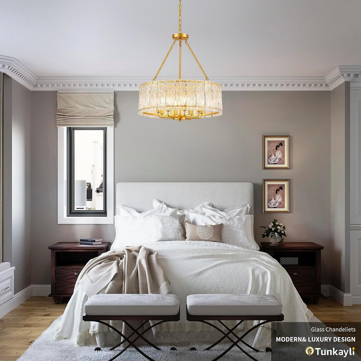 24 Inch Modern Luxury Gold Crystal 8-Light Drum Chandelier