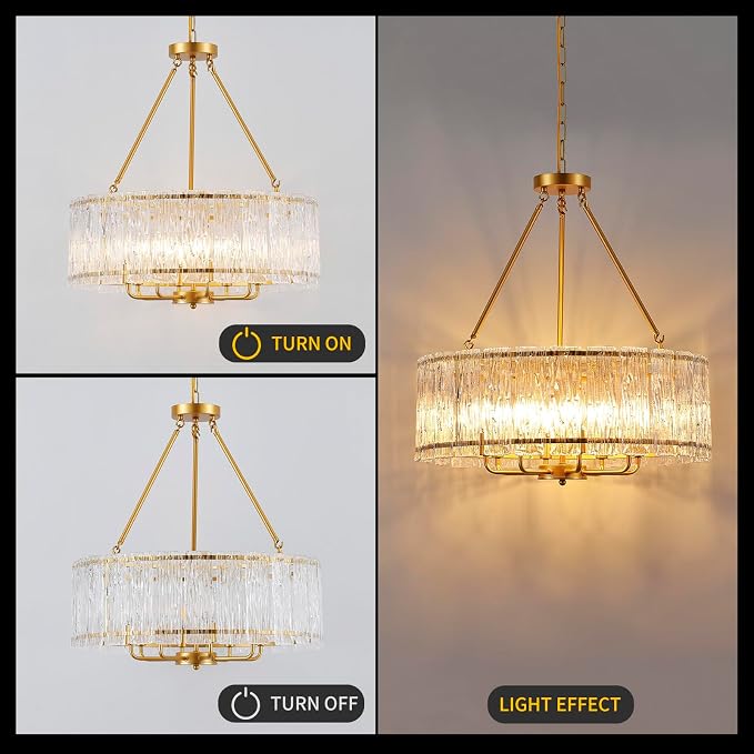 24 Inch Modern Luxury Gold Crystal 8-Light Drum Chandelier