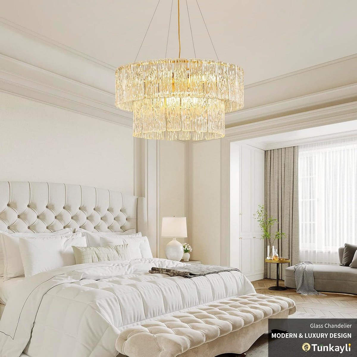 24 Inch Modern Gold Crystal 8-Light Drum Chandelier