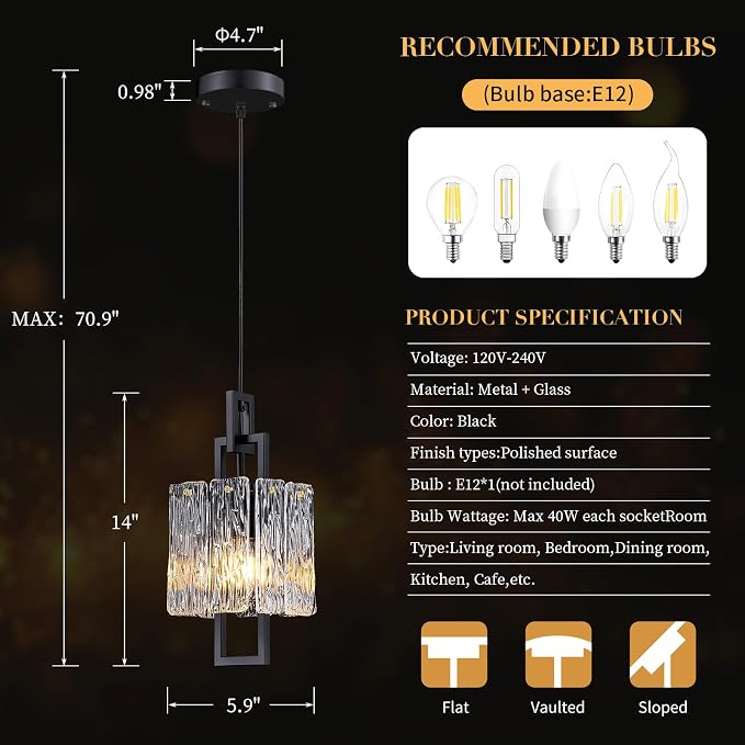 5.9 Inch Modern Black Crystal 1-Light Mini Pendant Chandelier