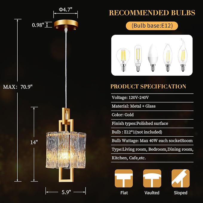 5.9 Inch Modern Gold Crystal 1-Light Mini Pendant Chandelier